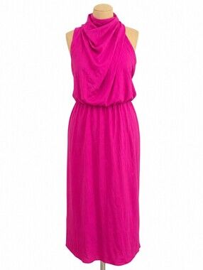 Commense Fuchsia Satin Halter Midi Dress NWT Size S